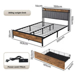 Levede Queen Bed Frame Industrial Tufted Soft Storage Headboard USB Charge