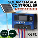 30/40/50/100A Solar Charge Controller MPPT 12V 24V Regulator Auto Dual USB