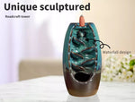 Incense Burner Waterfall Backflow Smoke Mountain Ceramic Cone Holder + 10 Cones