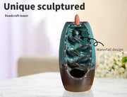 Incense Burner Waterfall Backflow Smoke Mountain Ceramic Cone Holder + 10 Cones