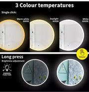 Emitto LED Wall Mirror Round Anti-fog Bathroom Mirrors Makeup Light Decor 60cm