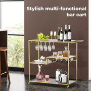 Levede Metal Bar Cart Drinks Serving Trolley Wine Rack Kitchen Tempered Glass