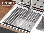 Roll Up Dish Rack Drainer Over Sink Stainless Steel Plate Holder Stand With Tray