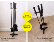 Traderight Fireplace Tool Set 4 PC Fire Place Poker Brush Shovel Stand Cast Iron