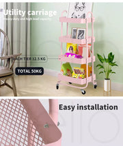 Levede 4 Tiers Kitchen Trolley Cart Steel Storage Rack Shelf Organiser Pink