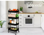Levede 4 Tiers Kitchen Trolley Cart Steel Storage Rack Shelf Organiser Black