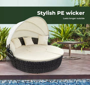 Levede Day Bed Daybed Sofa Outdoor Furniture Wicker Round White Canopy Pillow