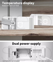 Alarm Clock Digital Led Mirror Desk Table Temperature Time Snooze USB Battery