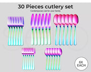 Stainless Steel Cutlery Set Glossy Knife Fork Spoon Teaspoon Child Rainbow 30pcs