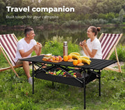 Levede Folding Camping Table Portable Picnic Outdoor BBQ Desk Egg Roll Black