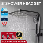 Shower Head High Pressure Set Rain Square Brass Taps Mixer Handheld WELS Black