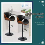 Levede 1x Bar Stools Gas Lift Kitchen Counter Beech Stool Metal Black Barstools