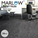 Marlow 20x Carpet Tiles Heavy Commercial Retail Office Flooring Black 50X50cm