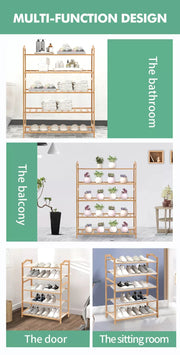 Levede 2x Bamboo Shoe Rack Shoes Organizer Storage Shelves Stand Shelf 5 Tier