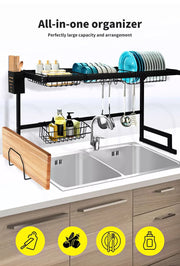 Toque Dish Drying Rack Over Sink Steel Black Plate Dish Drainer Organizer 2 Tier