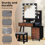 Levede Dressing Table Stool Set Makeup Mirror Vanity Storage Desk LED Bulbs