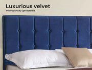 Levede  Queen Bed Frame Velvet Mattress Base Platform Wooden Headboard Blue