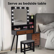 Levede Dressing Table Stool Set Makeup Mirror Vanity Storage Desk LED Bulbs