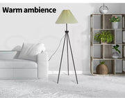 Emitto Modern Tripod Floor Lamp Linen Fabric Lampshade Home Decor Reading Beige
