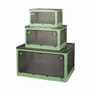 Storage Container Stackable Plastic Organiser Box Foldable 5 Side Open Lid Wheel
