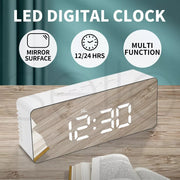 Alarm Clock Digital Led Mirror Desk Table Temperature Time Snooze USB Battery