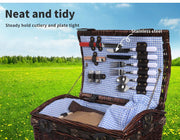 Picnic Basket 2/4 Person Insulated Baskets Set Wicker Outdoor Blanket Gift Park