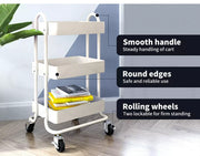 Levede 3 Tiers Kitchen Trolley Cart Steel Storage Rack Shelf Organiser White