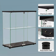 Stacked Glass Display Cabinet Lockable Collections Storage 2 Tier Shelf 2 Door