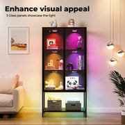 Stacked Tempered Glass Display Cabinet Clear Bookcase Steel Frame With RGB Light