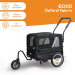 Pawz Pet Bike Trailer Foldable Cycling Pet Stroller 2-IN-1 Outdoor Sunroof