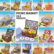 Picnic Basket 2/4 Person Insulated Baskets Set Wicker Outdoor Blanket Gift Park