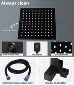 Shower Head High Pressure Set Rain Square Brass Taps Mixer Handheld WELS Black