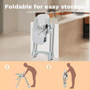 Bopeep Baby High Chair Folding Double Trays Adjustable Height Wheel Eating