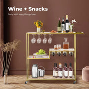 Levede Metal Bar Cart Drinks Serving Trolley Wine Rack Kitchen Tempered Glass