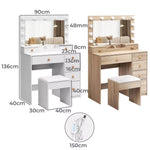 Levede Dressing Table Stool Set Mirror Vanity LED Bulbs  Makeup Desk Drawers