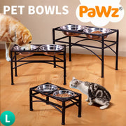 Pawz Dual Elevated Pet Dog Puppy Feeder Bowls Stainless Steel Food Water Stand
