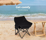 Levede Folding Camping Moon Chair Lightweight Outdoor Chairs Portable Seat Black