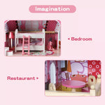 Bopeep Wooden Doll House 3 Floor Kids Girl Dollhouse Full Furniture Pink 90cm