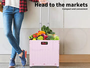 65L Foldable Shopping Trolley Camping Cart Grocery Basket Rolling Wheel  Black