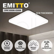 Emitto Ultra-Thin 5CM LED Ceiling Down Light Surface Mount Living Room White 18W