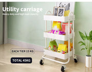 Levede 3 Tiers Kitchen Trolley Cart Steel Storage Rack Shelf Organiser White