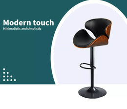 Levede 1x Bar Stools Gas Lift Kitchen Counter Beech Stool Metal Black Barstools