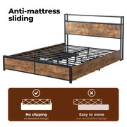 Levede Double Bed Frame Industrial RGB LED Drawers Storage Headboard USB Charge