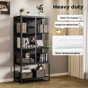 Stacked Tempered Glass Display Cabinet 4Tier Clear Showcase Bookcase Steel