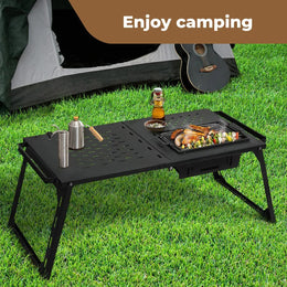 Levede Camping Table Portable Desk With BBQ Grill Folding Outdoor Steel Rack
