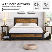 Levede Metal Bed Frame Double Mattress Base Platform Wooden 4 Storage Drawers