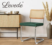 Levede 2xRattan Chair Dining Chairs Cesca Replica Cantilever Velvet Padded Green