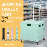 65L Foldable Shopping Trolley Camping Cart Grocery Basket Rolling Wheel  Black