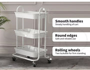 Levede 3 Tiers Kitchen Storage Trolley Cart Steel Rack Shelf Organiser White