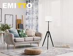 Emitto Floor Lamp Modern Tripod Night Reading Light Wooden Stand Black Shaded
